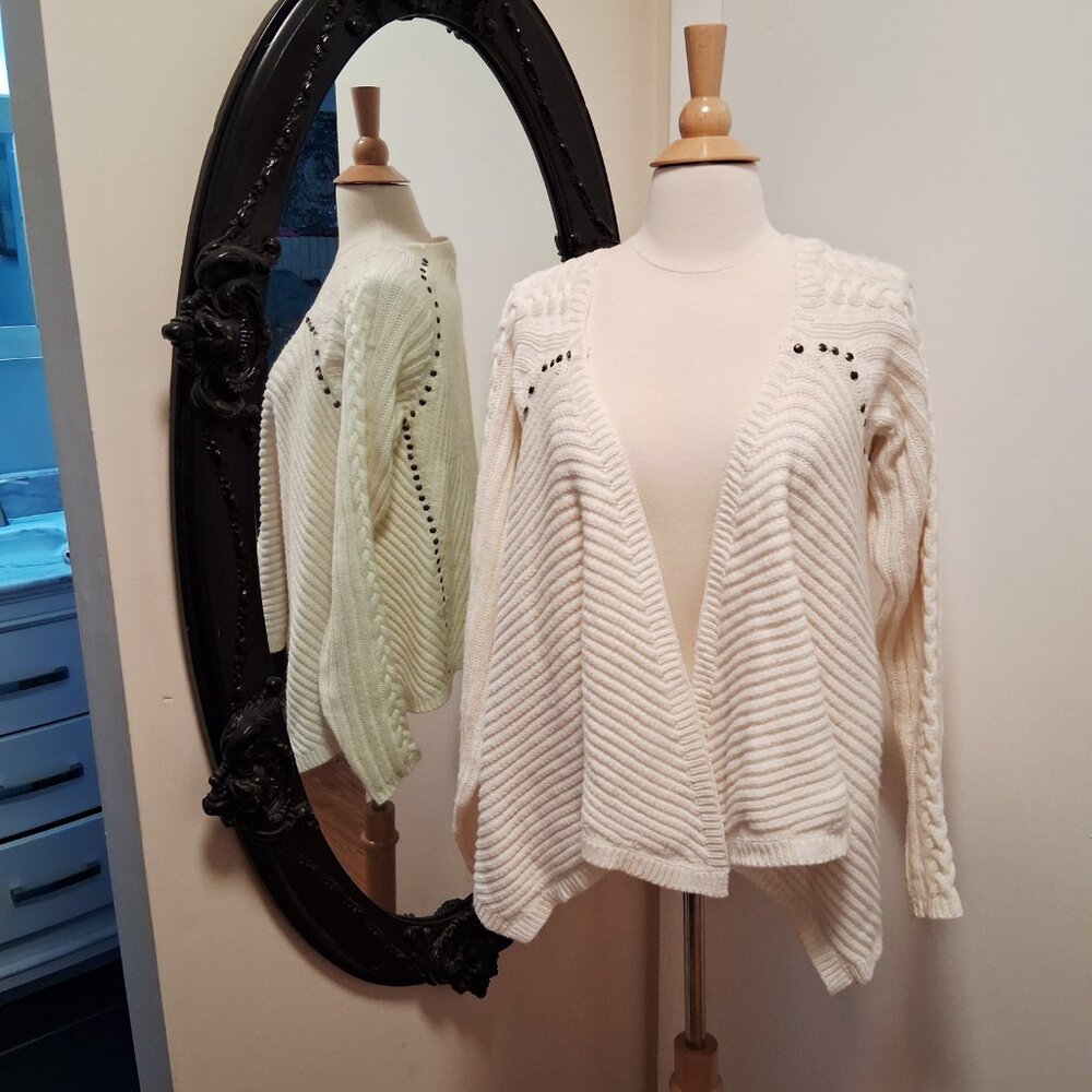 Roberto Cavalli Cream Open Cardigan Sweater metal embellishments sz Large /B14